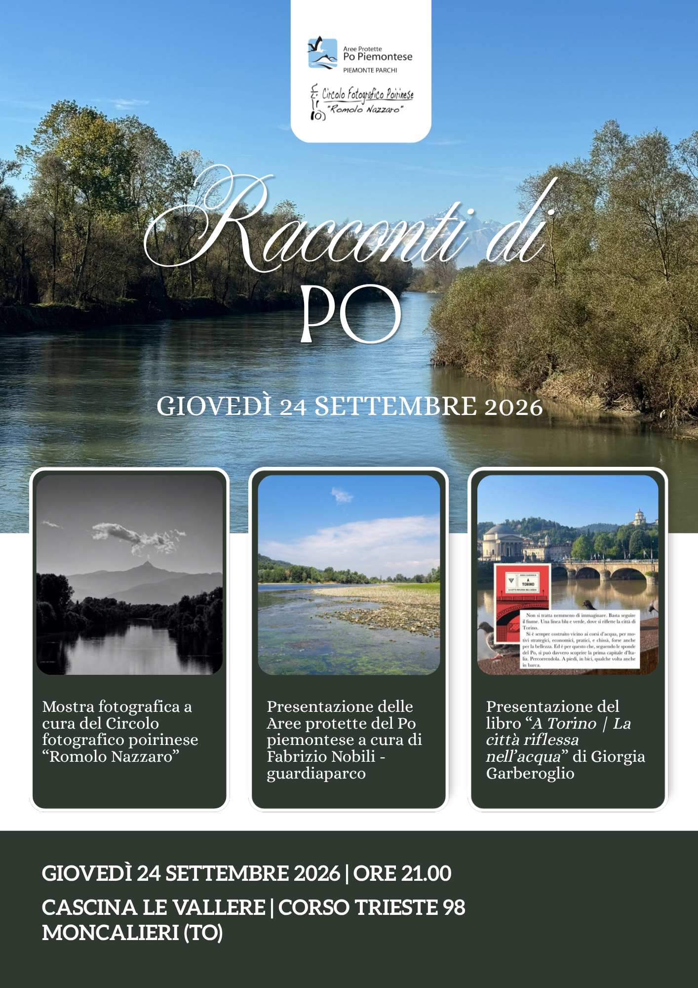 Racconti di Po: una serata speciale tra fotografia, natura e letteratura a Cascina Le Vallere